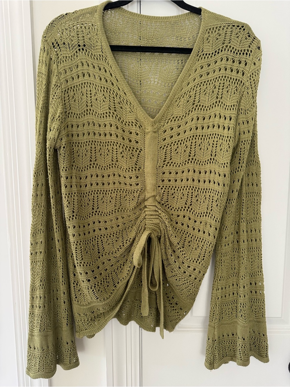 Olive Green Crochet Bell Sleeve Top
